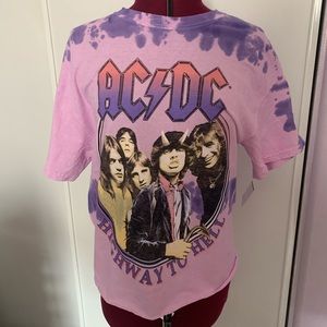NWT pink and purple tie dye AC/DC short sleeve tee. Size S in Women.